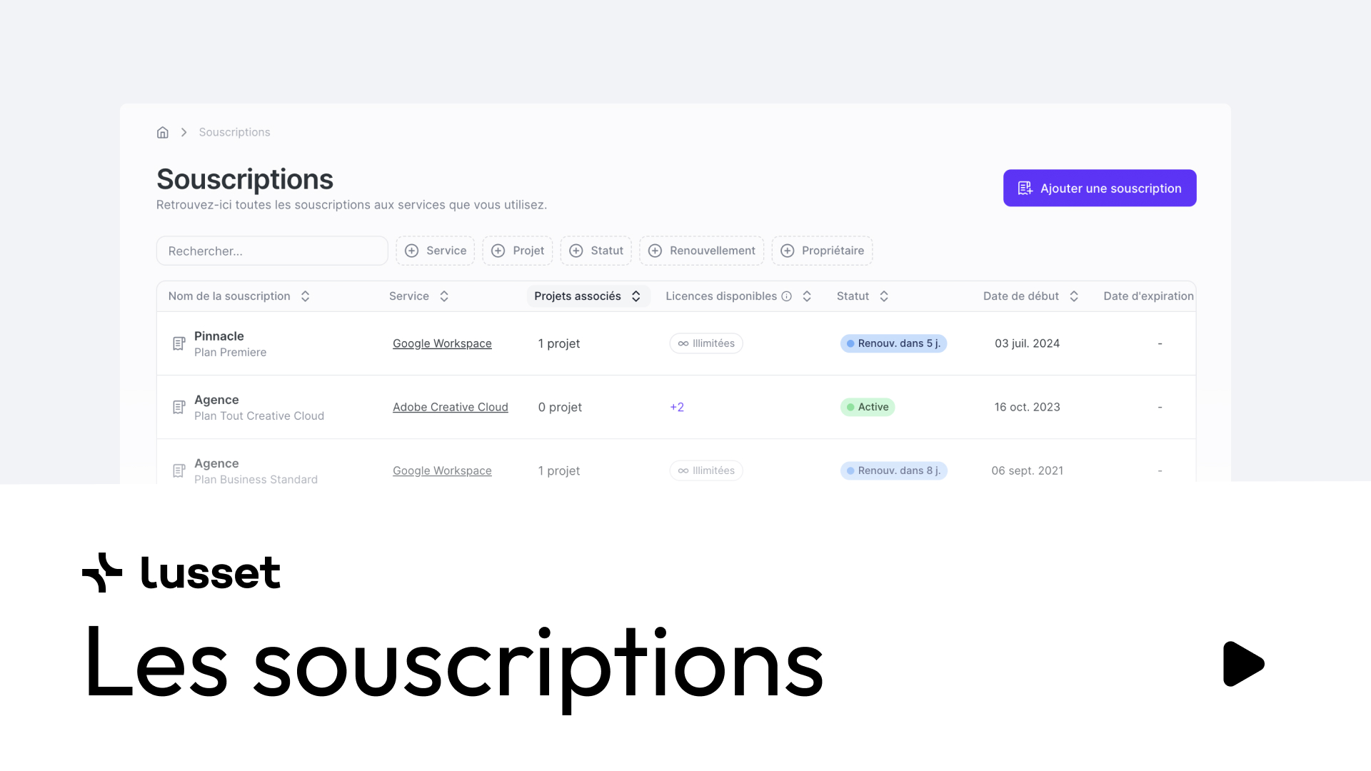 Vidéo pour découvrir la section les souscriptions