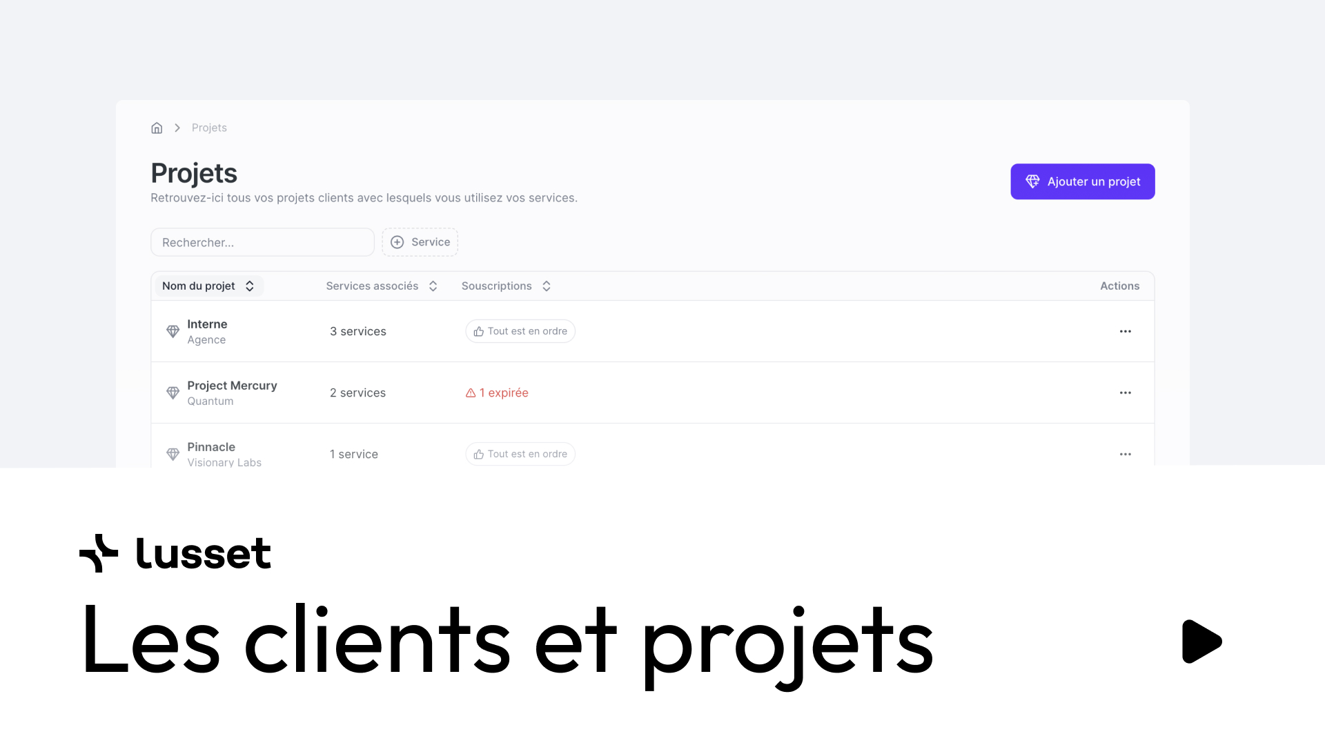 Vidéo pour découvrir la section les clients et projets
